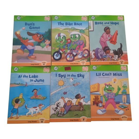 LeapFrog Leap Frog Tag Books Lof of 6 I Spy in the Sky The Bike Race Long Vowels - Picture 2 of 2